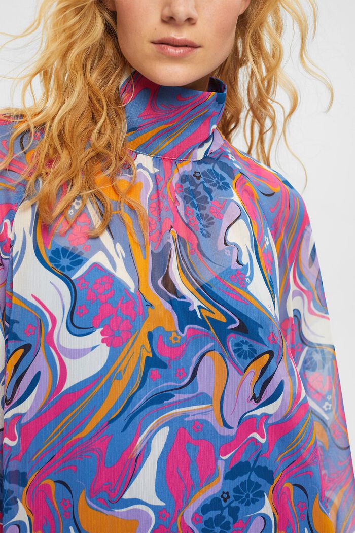 Chiffon-Kleid mit Muster, BLUE, detail image number 4