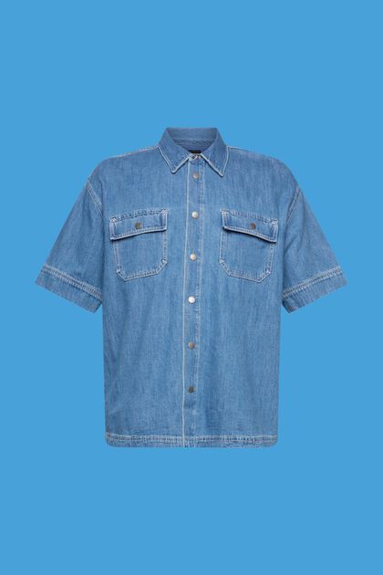 Kurzärmeliges Hemd im Boxy-Style, BLUE MEDIUM WASHED, overview