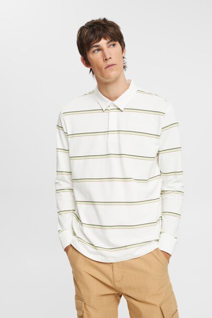 Gestreiftes Polo-Longsleeve, OFF WHITE, overview