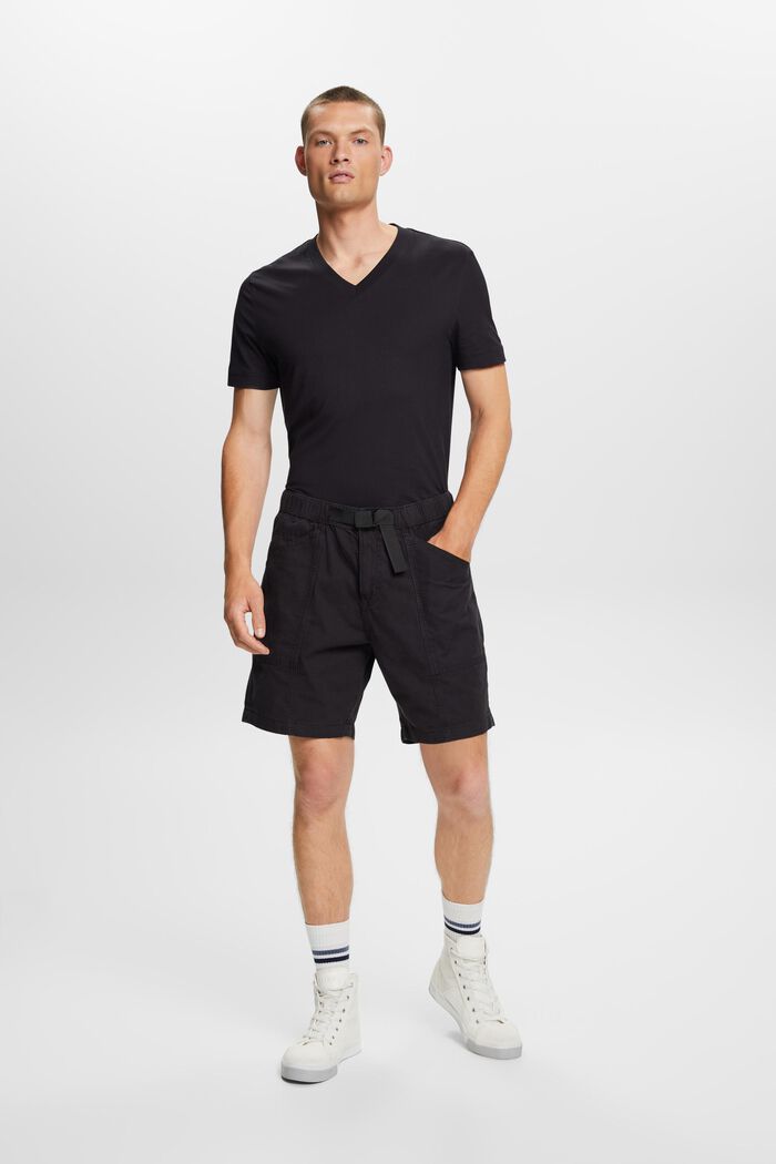 Jersey-T-Shirt mit V-Ausschnitt, 100 % Baumwolle, BLACK, detail image number 4