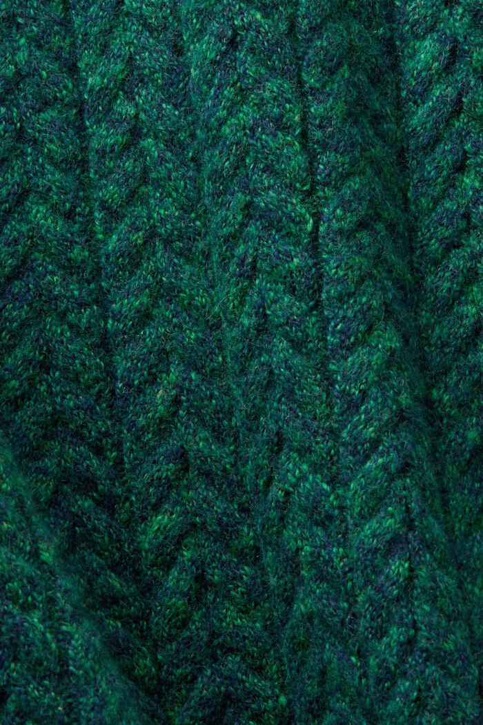 Melierter Rundhalspullover im Zopfstrick-Design, GREEN, detail image number 5