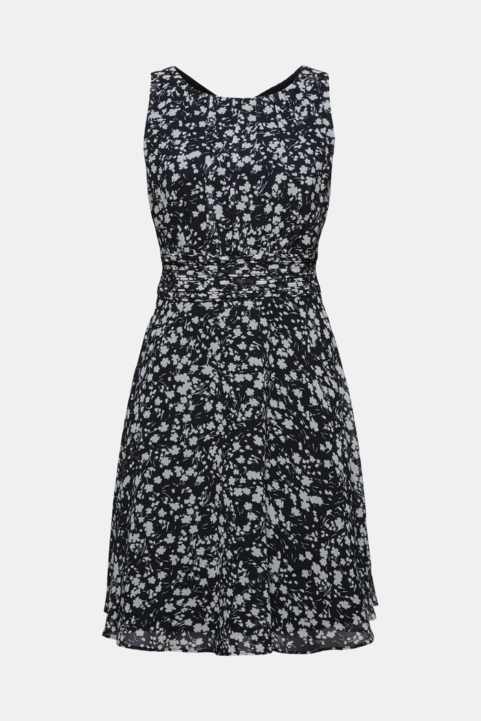 Recycelt: Chiffon-Kleid mit geraffter Taille, NAVY, detail image number 0