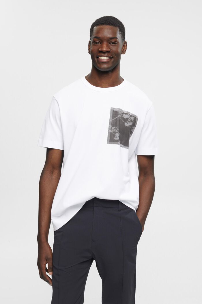 Baumwoll-T-Shirt mit Print auf der Brust, WHITE, detail image number 0