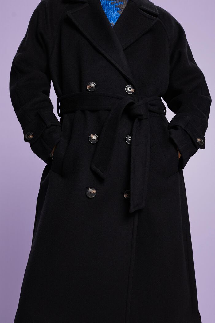 Doppelreihiger Mantel aus Wolle und Kaschmir, BLACK, detail image number 2