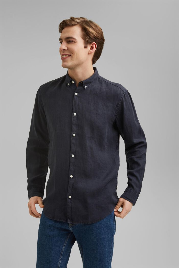Button-Down-Hemd aus 100% Leinen, NAVY, detail image number 0