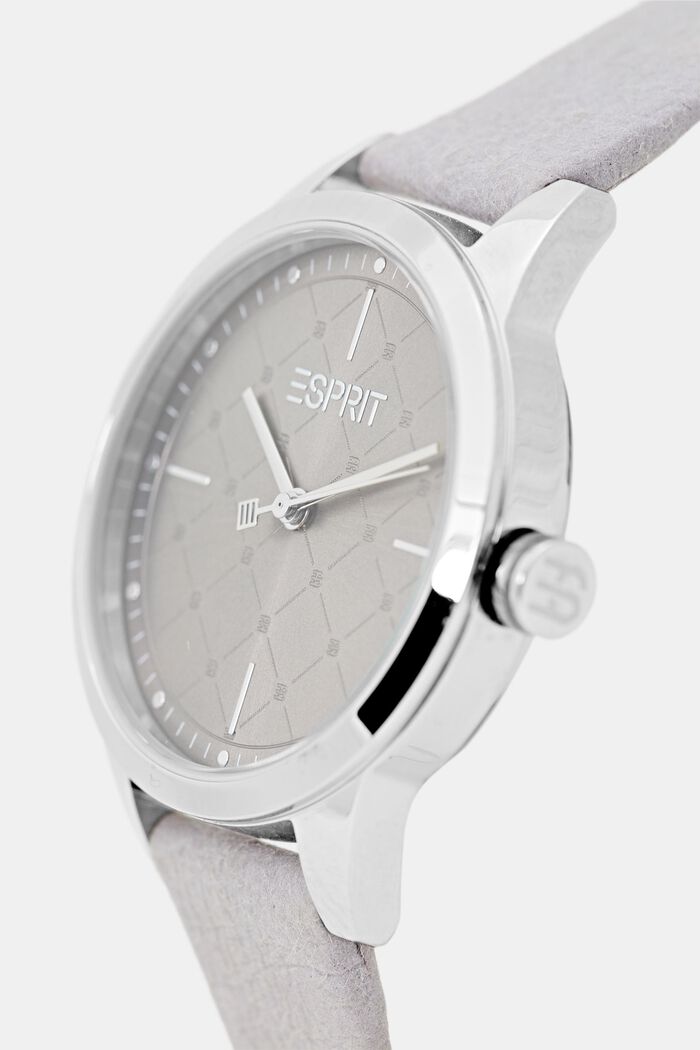 Vegan: Edelstahl-Uhr mit Muster-Lünette, GREY, detail image number 1