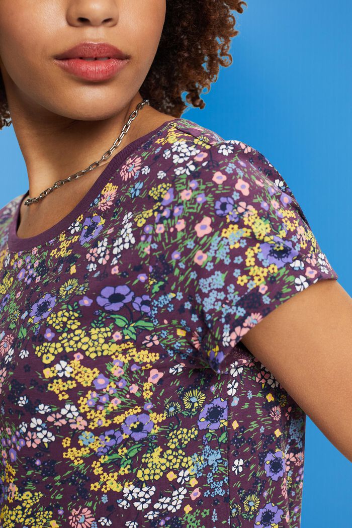 Baumwoll-T-Shirt mit floralem Print, DARK PURPLE, detail image number 2