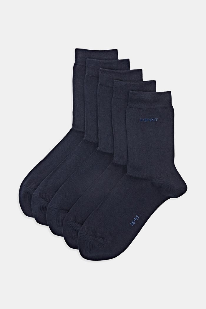 5er-Pack unifarbene Socken, Bio-Baumwolle, MARINE, overview