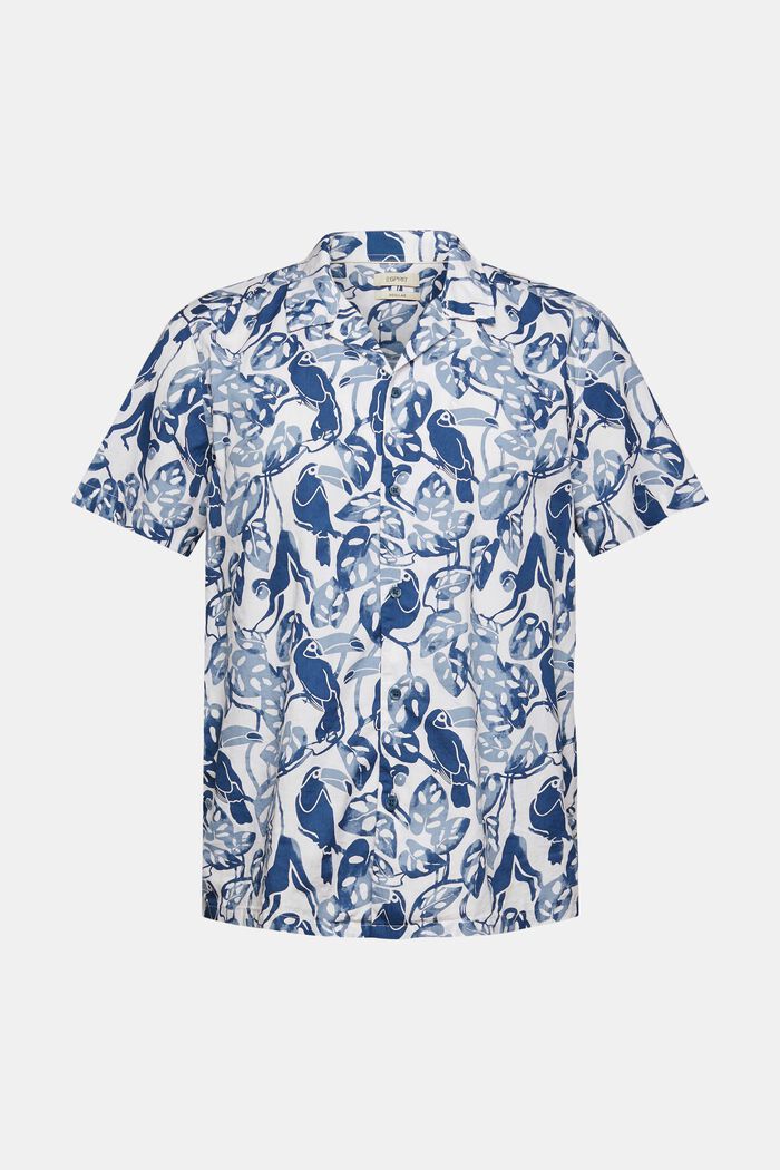 Kurzarm-Hemd mit Tropical-Print, 100% Baumwolle, BLUE, overview
