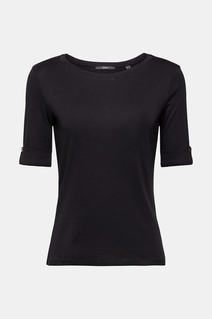 T-Shirt aus Bio-Baumwolle mit umgeschlagenem Ärmel, BLACK, overview