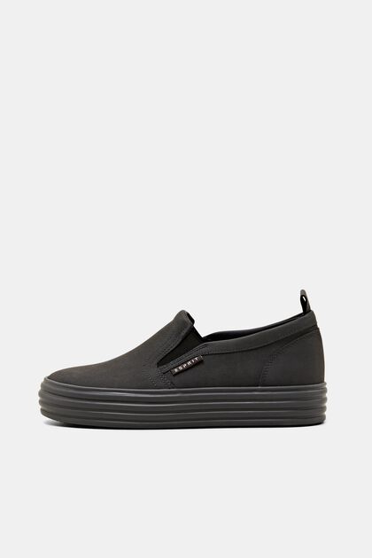 Slip-on-Sneaker in Lederoptik mit Plateausohle, BLACK, overview