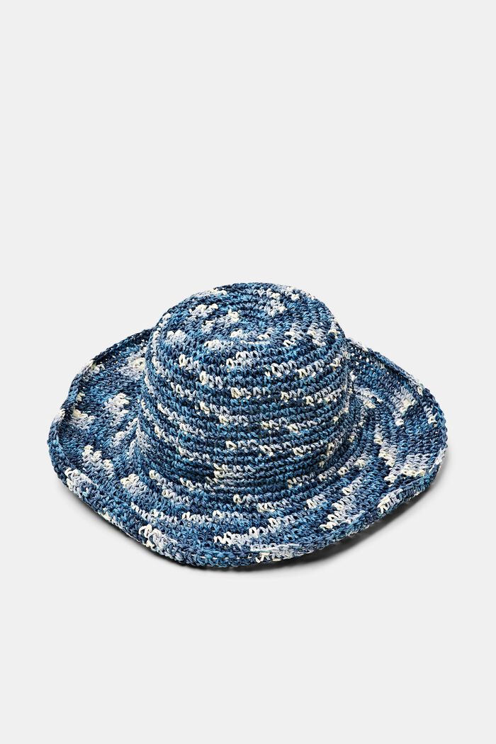 Bucket Hat aus Stroh in melierter Optik, BLUE, detail image number 0