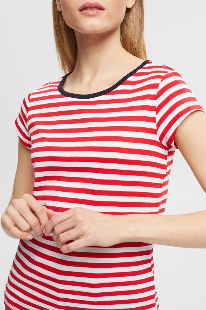Gestreiftes T-Shirt mit Kappenärmeln, RED, detail image number 2
