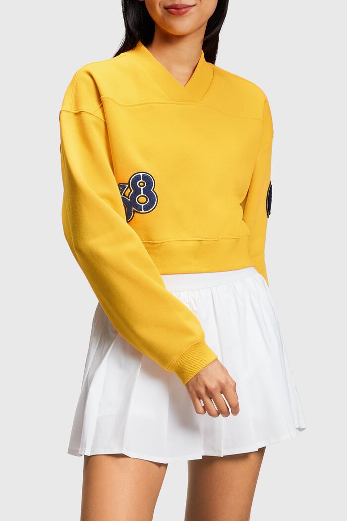 Cropped College-Sweatshirt mit Patches, YELLOW, detail image number 0