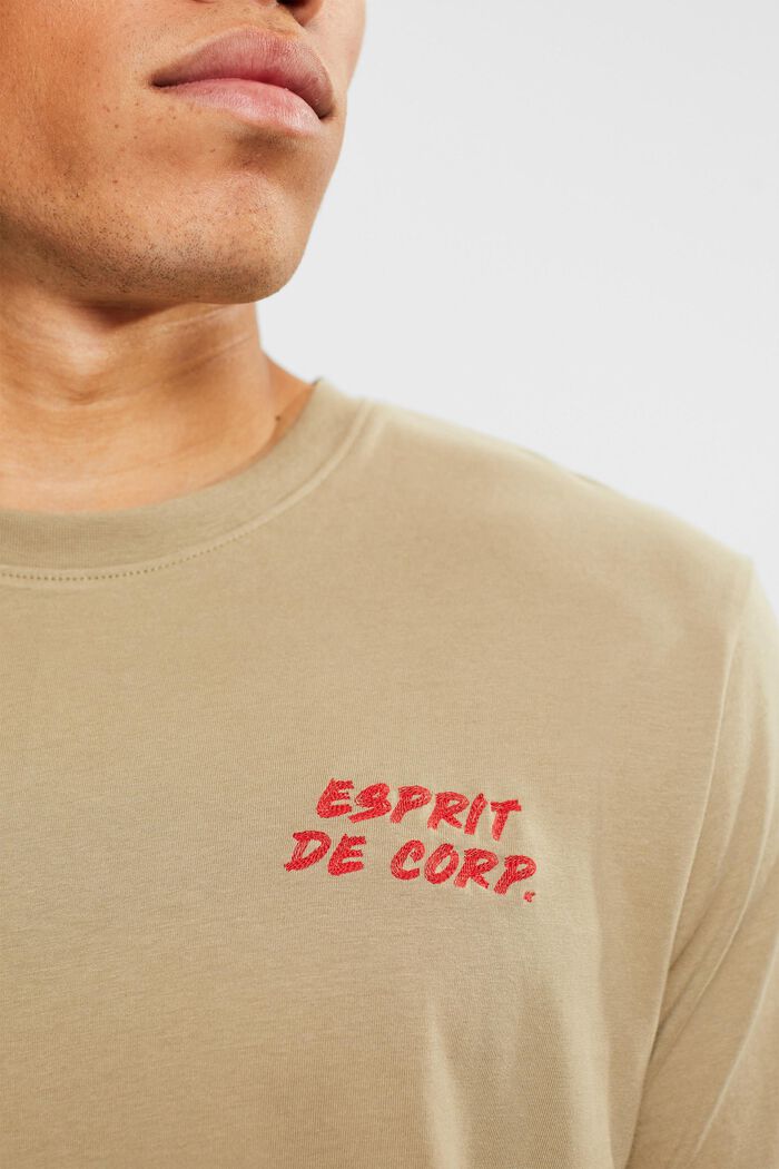 Jersey-T-Shirt mit Logo-Stickerei, PALE KHAKI, detail image number 2