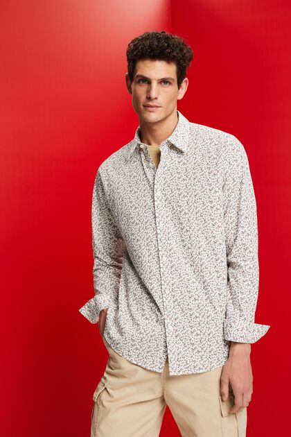 Slim-Fit-Hemd aus Baumwolle mit Muster, OFF WHITE, overview