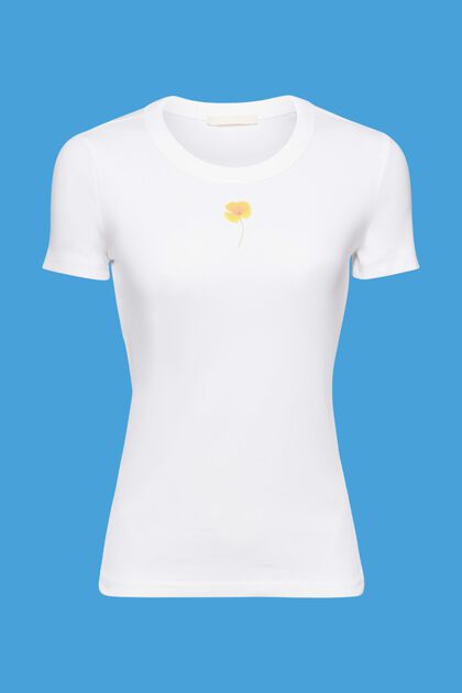 T-Shirt mit floralem Print auf der Brust, WHITE, overview