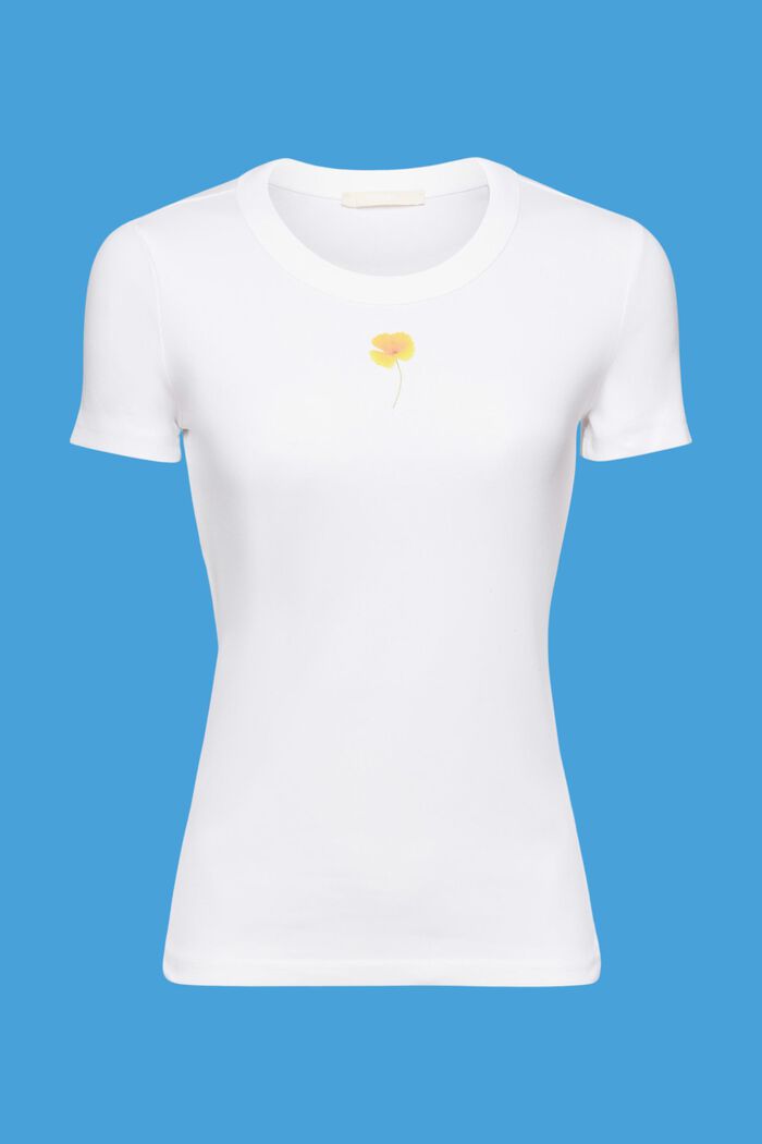 T-Shirt mit floralem Print auf der Brust, WHITE, detail image number 5