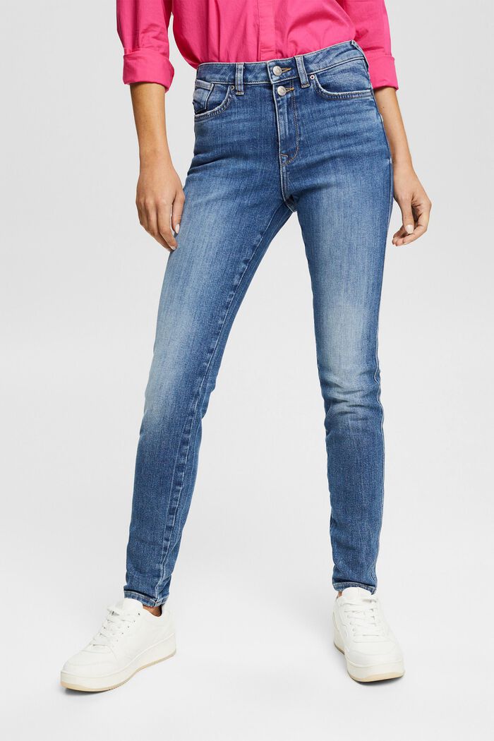 Jeans mit Doppelknopf, Organic Cotton, BLUE MEDIUM WASHED, detail image number 0