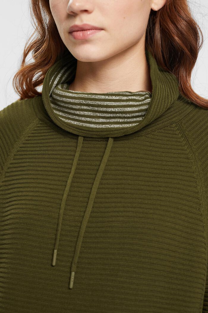 Pullover mit Trichterausschnitt, 100 % Baumwolle, KHAKI GREEN, detail image number 3
