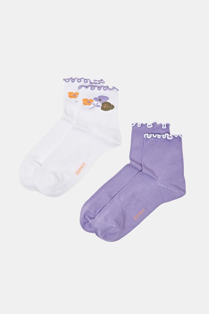 2er-Pack halbhohe Socken mit Rüschen, WHITE/LILAC, detail image number 0
