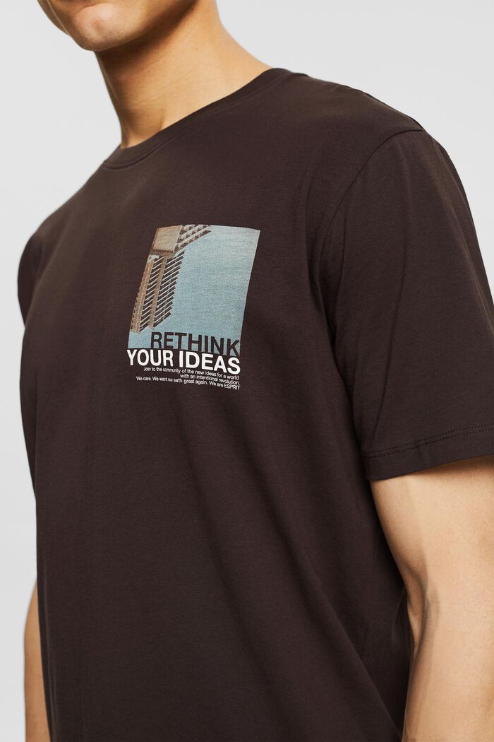 Jersey-T-Shirt mit Print, Bio-Baumwolle, DARK BROWN, detail image number 1