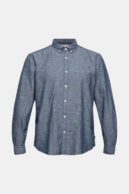 Leinen/Organic Cotton: Button-Down-Hemd, NAVY, overview