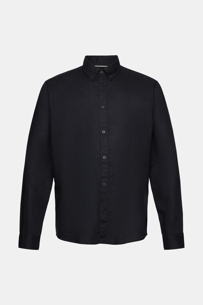 Button-Down-Hemd aus Baumwolle und Leinen, BLACK, detail image number 5