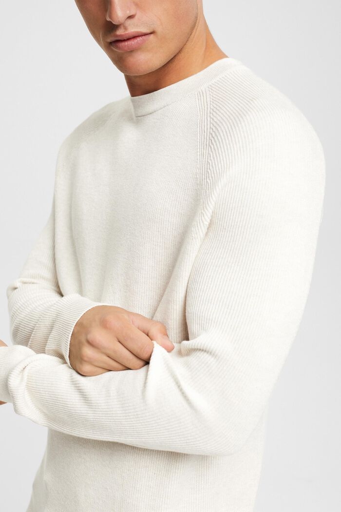 Pullover mit Rundhalsausschnitt, 100 % Baumwolle, OFF WHITE, detail image number 2