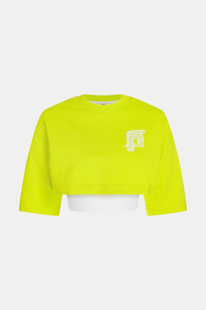 2-in-1 Cropped Sweat Set mit neonfarbigem Logo-Print, LIME YELLOW, overview