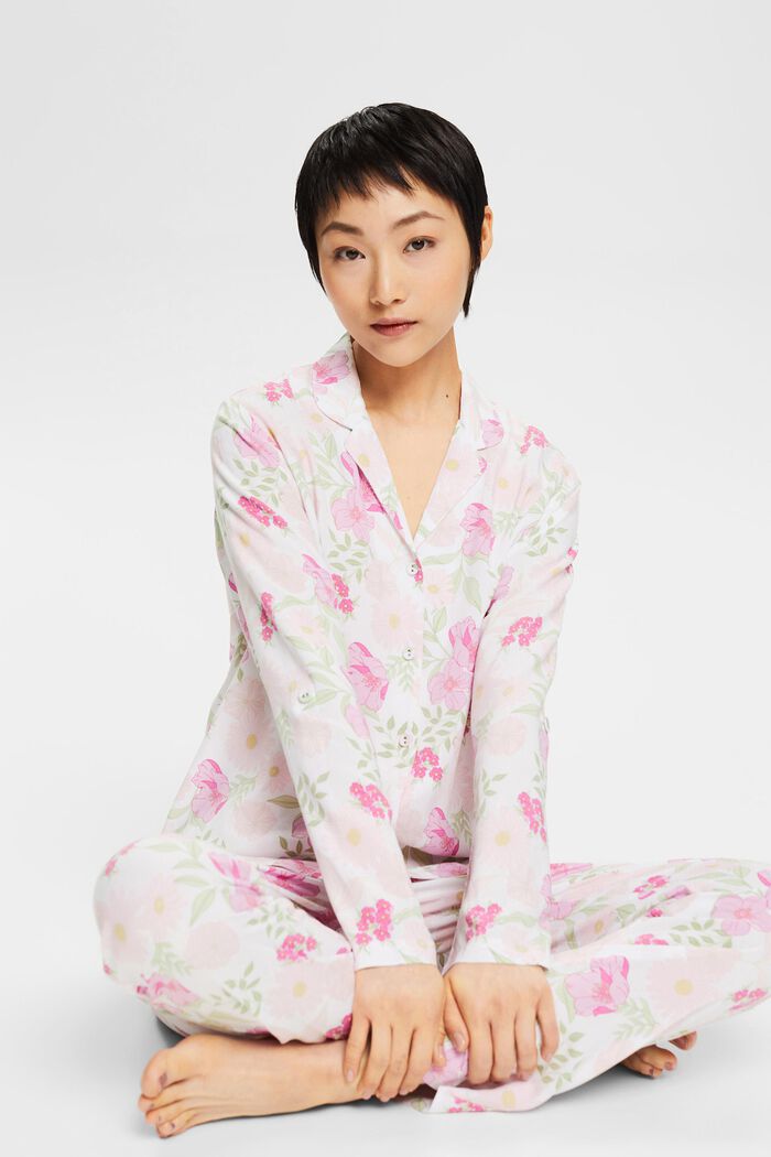 Floral gemusterter Pyjama, LENZING™ ECOVERO™, WHITE, detail image number 0