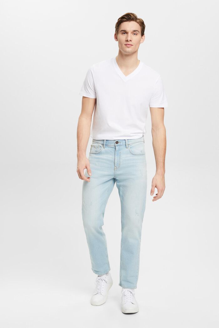 T-Shirt aus Baumwolle mit V-Ausschnitt, Slim Fit, WHITE, detail image number 4
