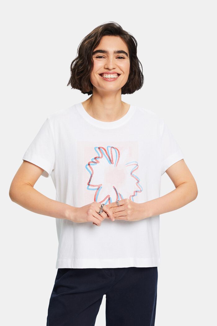 Jersey-T-Shirt mit Print vorne, WHITE, detail image number 0