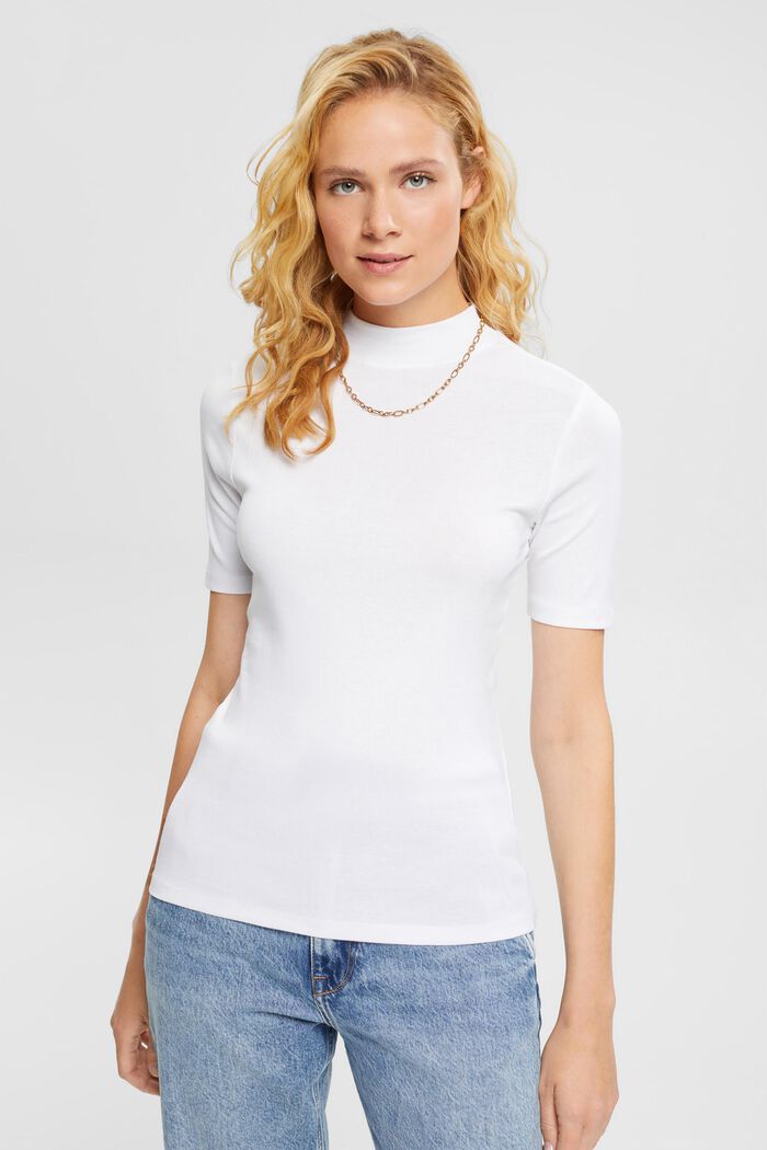 Stehkragen-T-Shirt, WHITE, detail image number 1