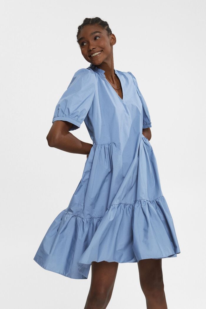 Volant-Kleid aus Baumwolle, GREY BLUE, detail image number 3