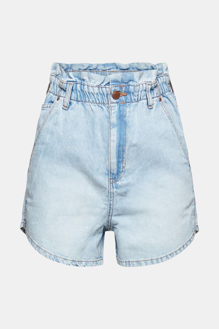 Mit Hanf: Jeans-Shorts mit Paperbag-Bund, BLUE LIGHT WASHED, overview