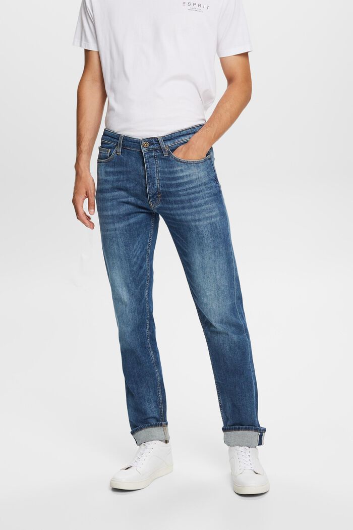 Jeans mit geradem Bein und mittlerer Bundhöhe, BLUE MEDIUM WASHED, detail image number 0