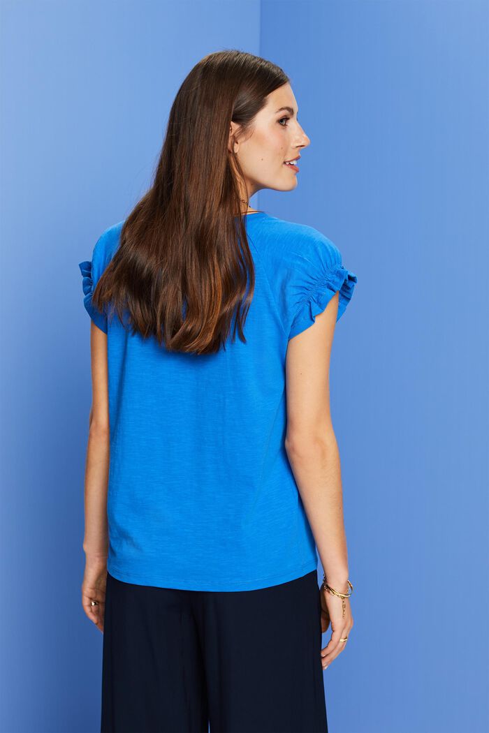 T-Shirt mit gerüschten Ärmeln, 100 % Baumwolle, BRIGHT BLUE, detail image number 3