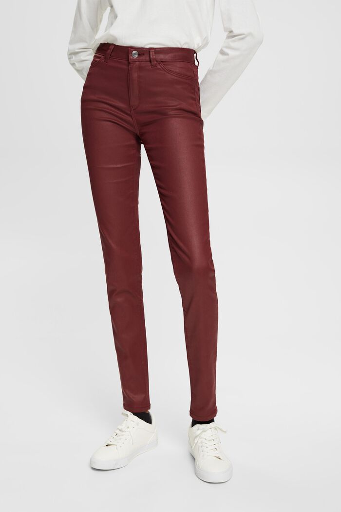 High-Rise-Hose im Slim Fit aus Kunstleder, BORDEAUX RED, detail image number 0