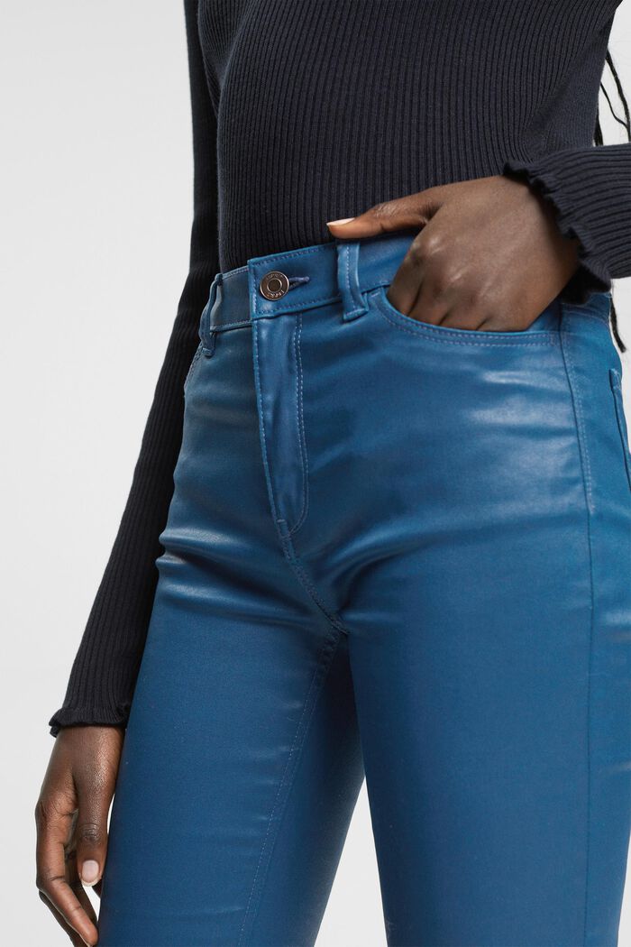 High-Rise-Hose im Slim Fit aus Kunstleder, PETROL BLUE, detail image number 2