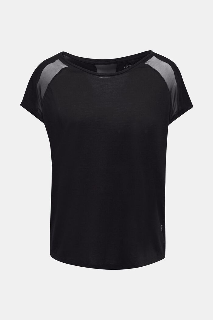 Recycelt: T-Shirt mit Netz-Einsatz, BLACK, detail image number 0