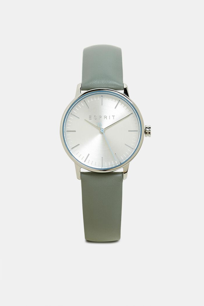 Edelstahl-Uhr mit Leder-Armband, SILVER, detail image number 0