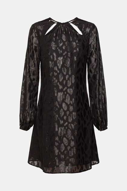 Gemustertes Kleid mit Glitzereffekt, BLACK, overview