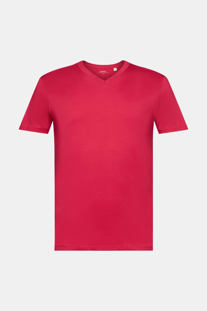T-Shirt aus Baumwolle mit V-Ausschnitt, Slim Fit, DARK PINK, detail image number 5