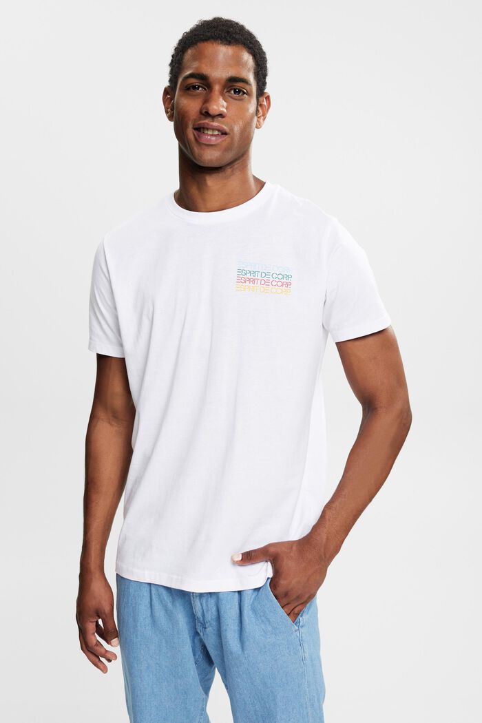 Jersey-T-Shirt mit buntem Logo-Print, WHITE, detail image number 0