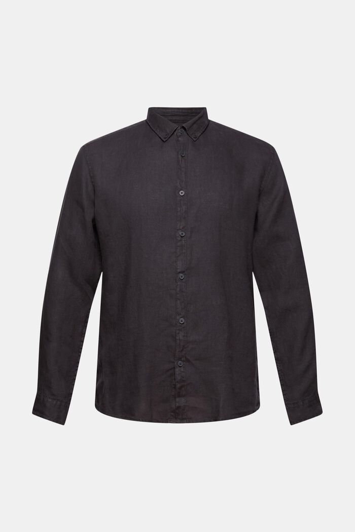 Button-Down-Hemd aus 100% Leinen, BLACK, overview