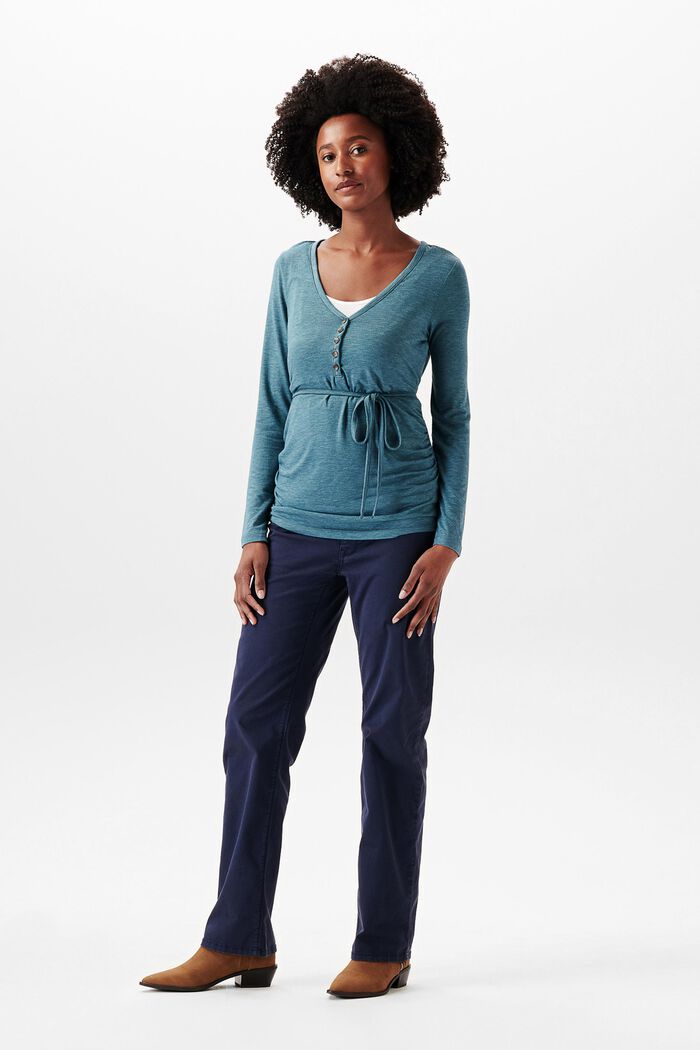 Jerseyshirt mit langen Ärmeln und Knöpfen, TEAL BLUE, detail image number 1
