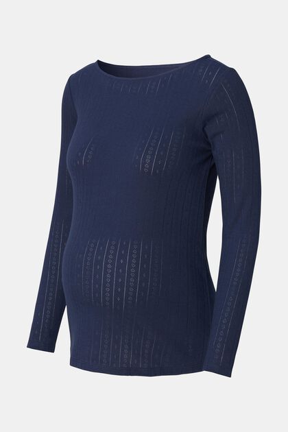 Langarm-Shirt im Ajour-Design, Bio-Cotton, DARK BLUE, overview