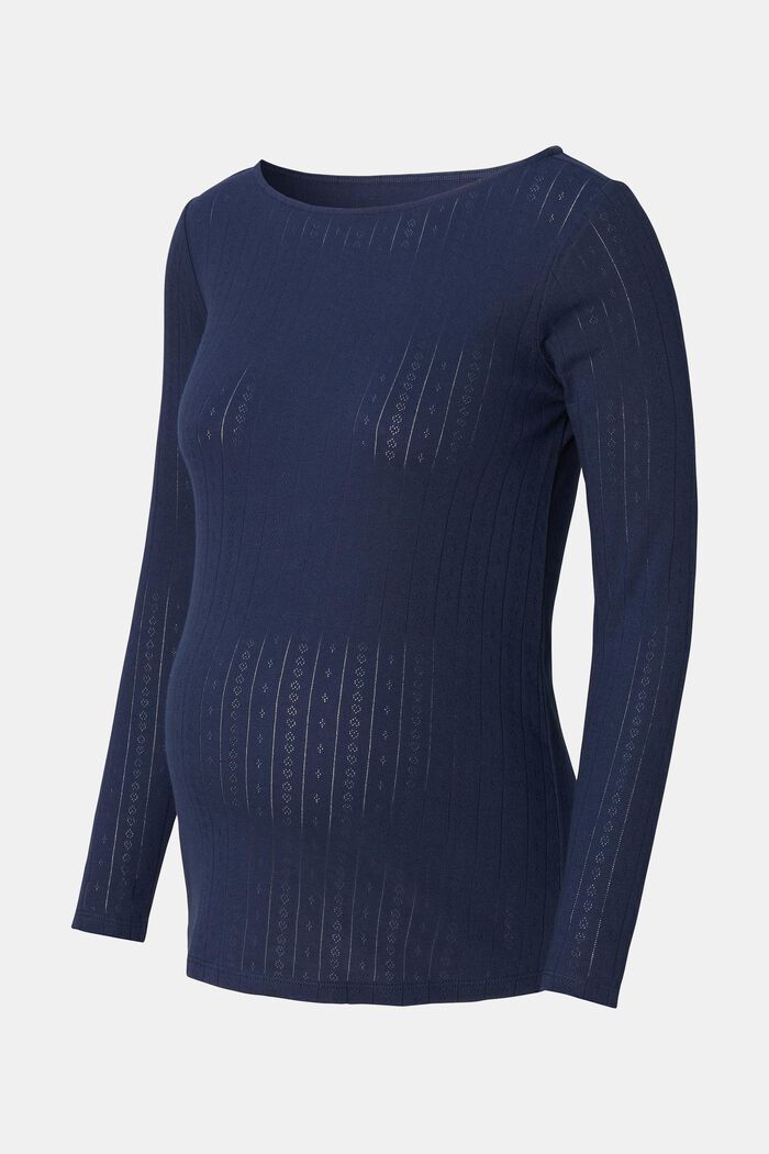 Langarm-Shirt im Ajour-Design, Bio-Cotton, DARK BLUE, detail image number 4