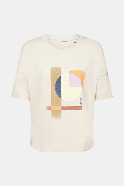 Baumwoll-T-Shirt mit geometrischem Print, LIGHT TAUPE, overview